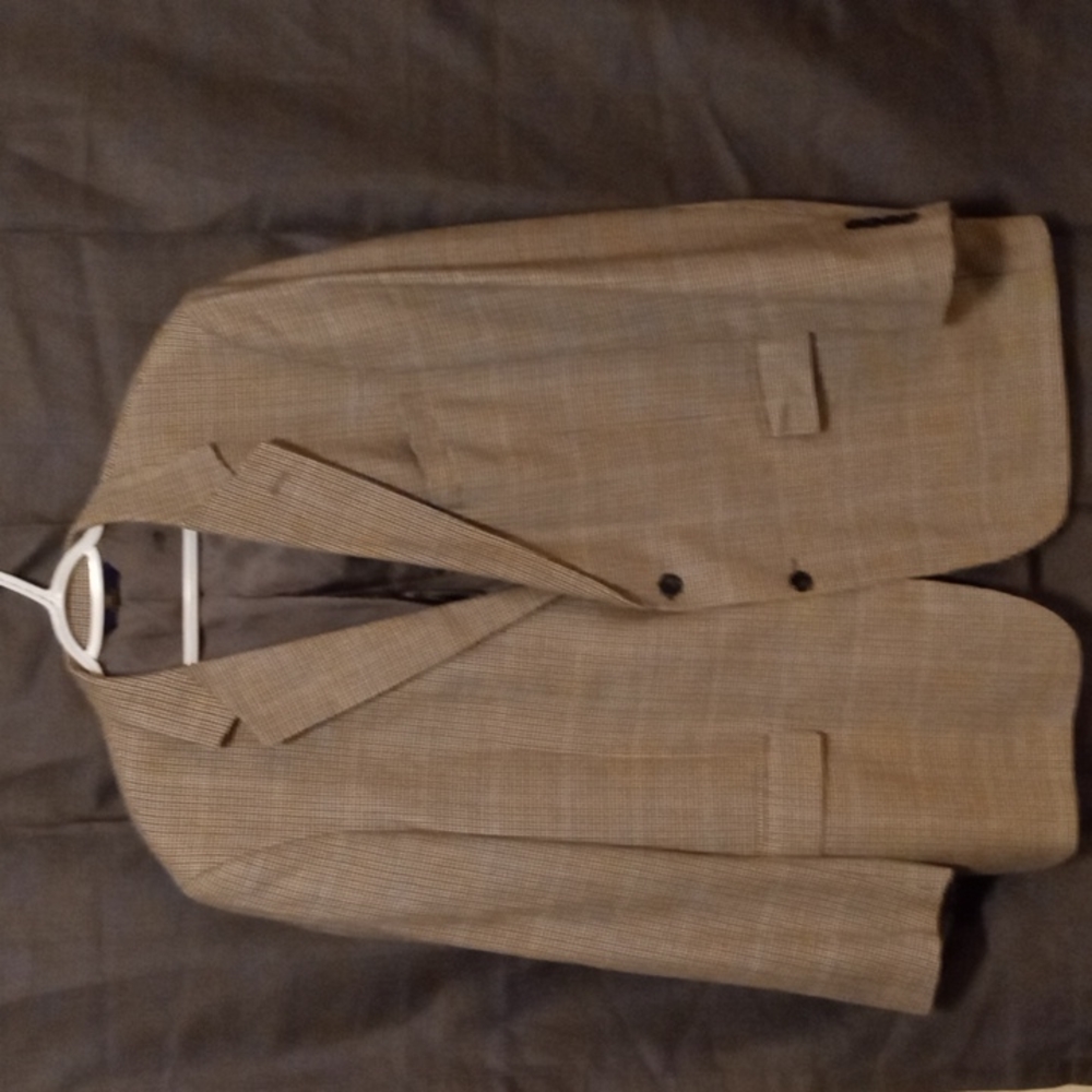 Brooks Brothers 346 Suit Jacket Sport Coat Blazer 46 long tan check silk wool